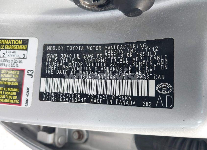 Photo 9 of 2013 Toyota Corolla LE/LE SPECIAL EDITION (VIN 2T1BU4EE0DC989115)