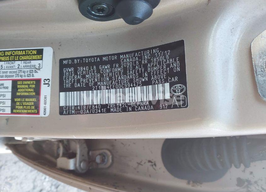 Photo 9 of 2013 Toyota Corolla LE (VIN 2T1BU4EE0DC994475)