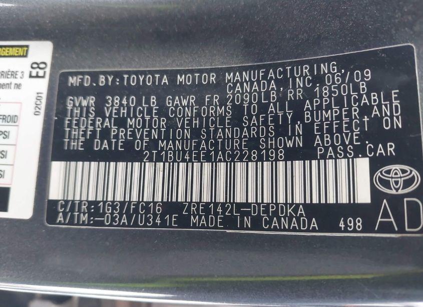 Photo 9 of 2010 Toyota Corolla LE (VIN 2T1BU4EE1AC228198)