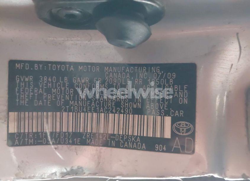 Photo 9 of 2010 Toyota Corolla S (VIN 2T1BU4EE1AC242490)