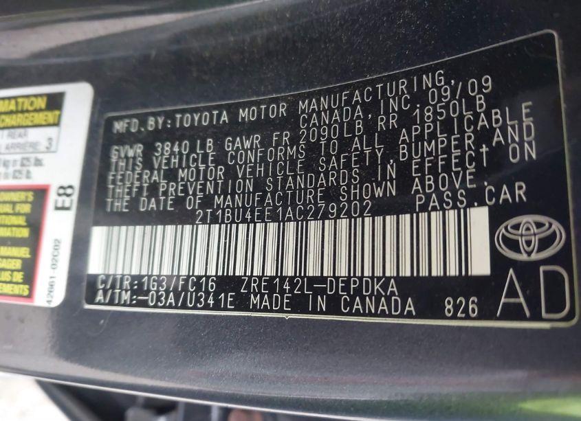 Photo 9 of 2010 Toyota Corolla LE (VIN 2T1BU4EE1AC279202)