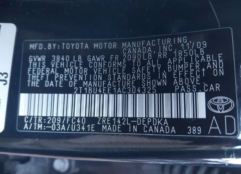 Photo 9 of 2010 Toyota Corolla LE (VIN 2T1BU4EE1AC304325)