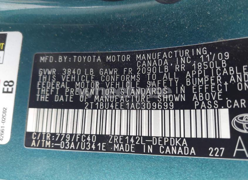 Photo 9 of 2010 Toyota Corolla LE (VIN 2T1BU4EE1AC309699)