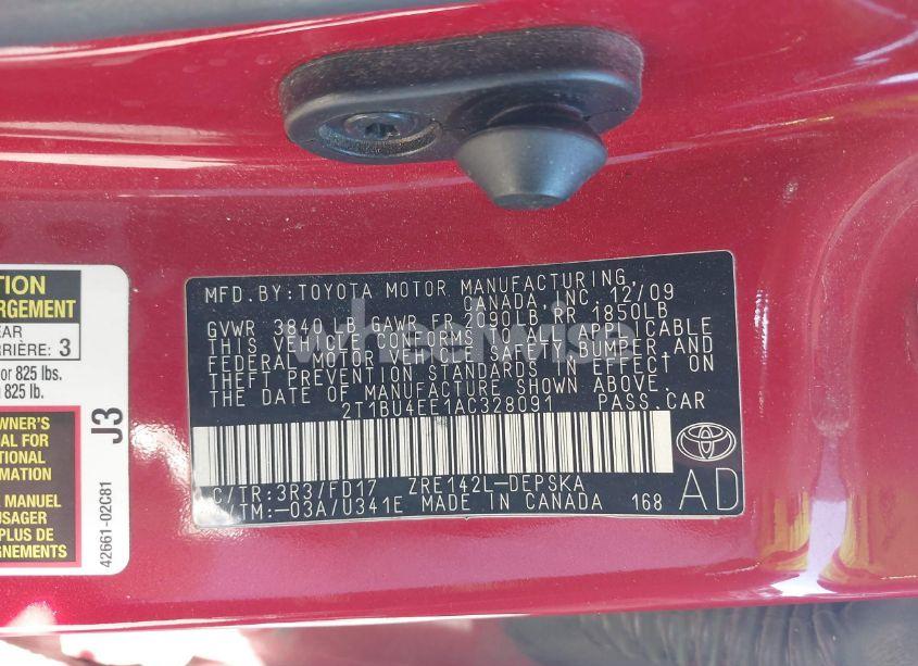 Photo 9 of 2010 Toyota Corolla S (VIN 2T1BU4EE1AC328091)