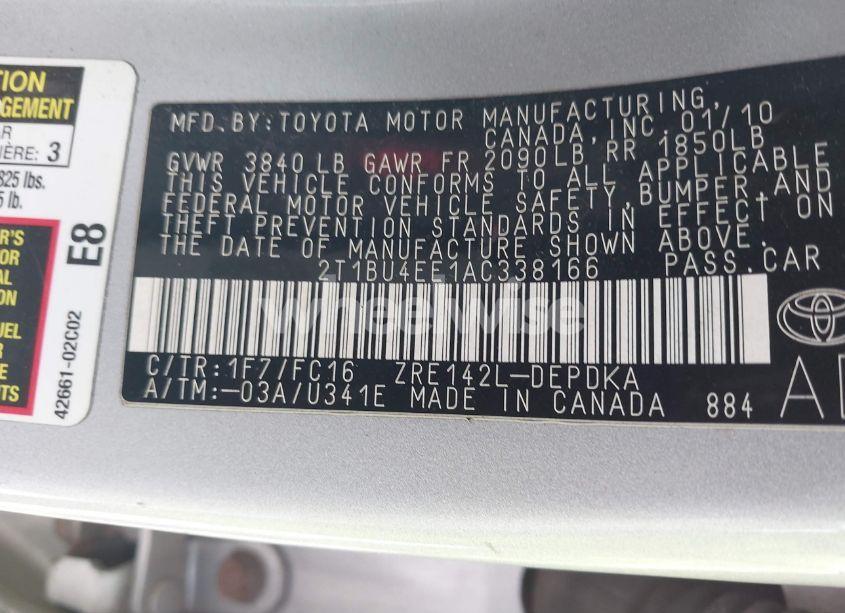 Photo 9 of 2010 Toyota Corolla LE (VIN 2T1BU4EE1AC338166)