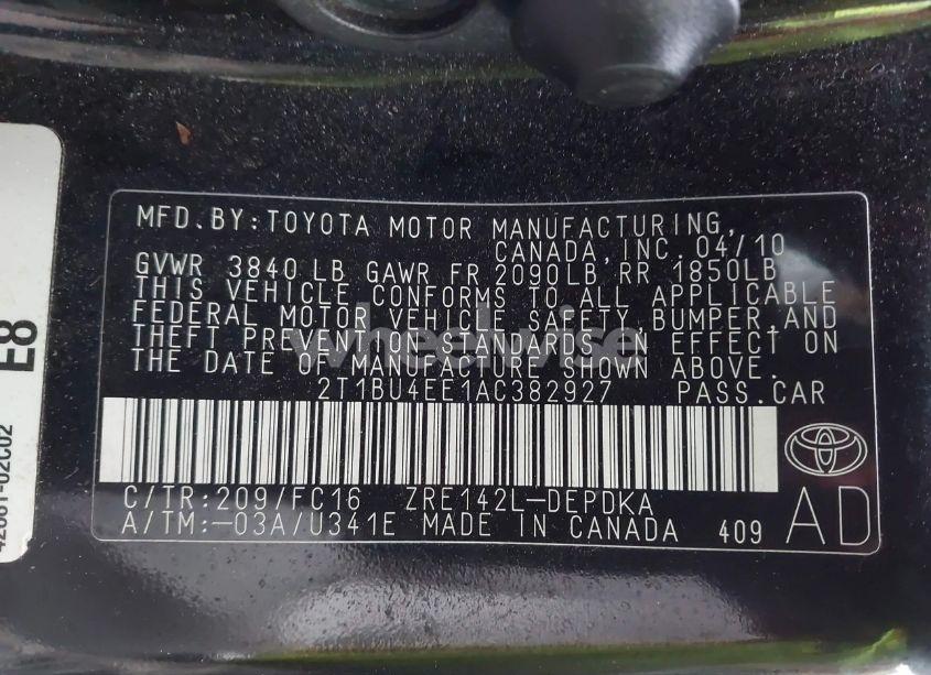 Photo 9 of 2010 Toyota Corolla LE (VIN 2T1BU4EE1AC382927)