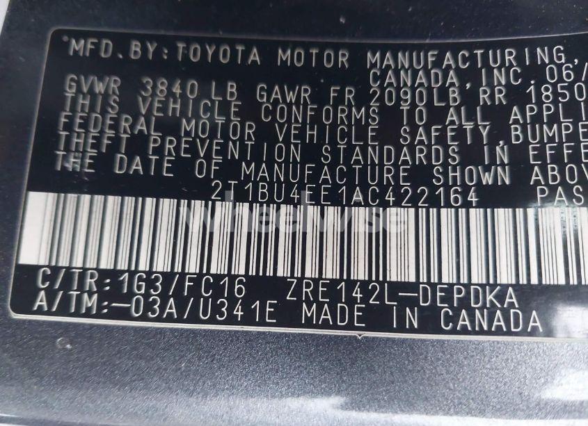 Photo 9 of 2010 Toyota Corolla LE (VIN 2T1BU4EE1AC422164)