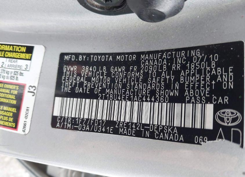 Photo 9 of 2010 Toyota Corolla S (VIN 2T1BU4EE1AC444360)