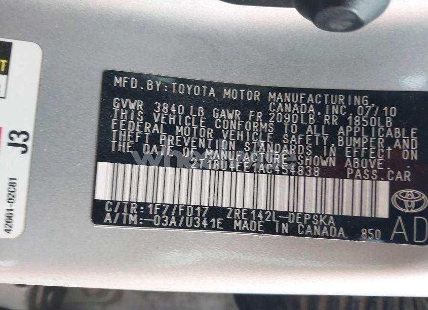 Photo 9 of 2010 Toyota Corolla S (VIN 2T1BU4EE1AC454838)