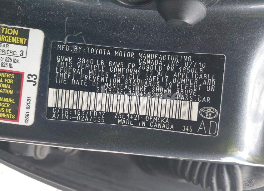 Photo 9 of 2010 Toyota Corolla S (VIN 2T1BU4EE1AC455293)