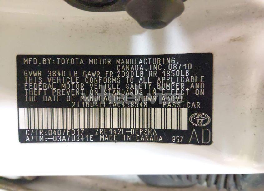 Photo 9 of 2010 Toyota Corolla S (VIN 2T1BU4EE1AC458548)