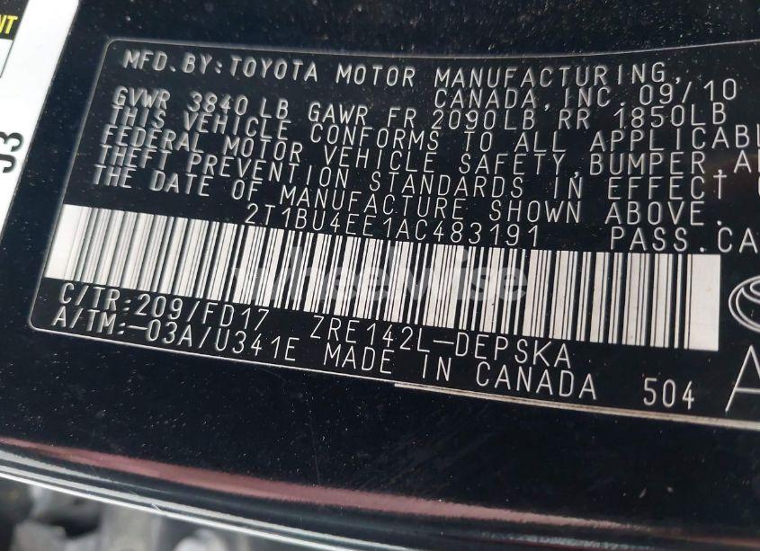 Photo 9 of 2010 Toyota Corolla S (VIN 2T1BU4EE1AC483191)