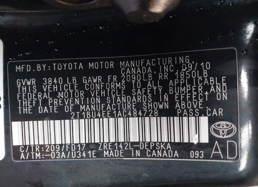 Photo 9 of 2010 Toyota Corolla S (VIN 2T1BU4EE1AC484728)