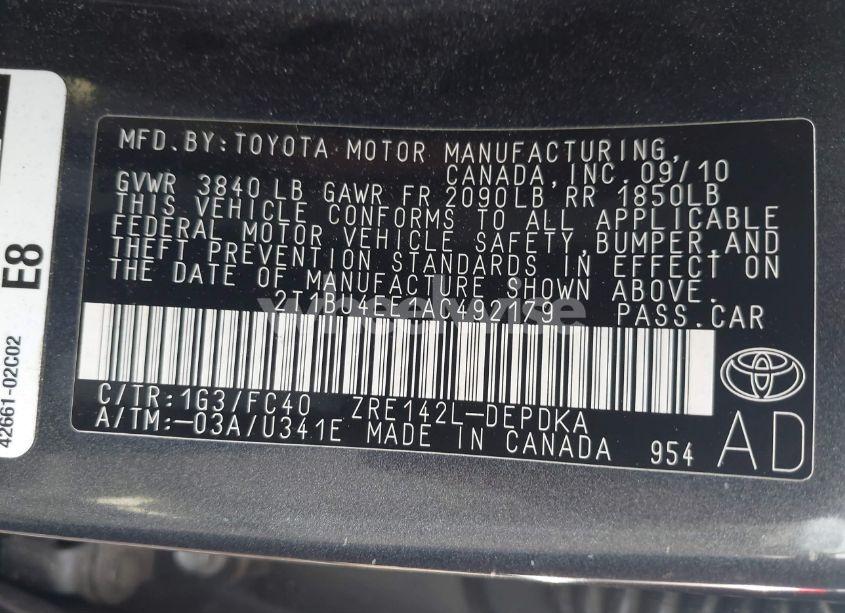 Photo 9 of 2010 Toyota Corolla LE (VIN 2T1BU4EE1AC492179)