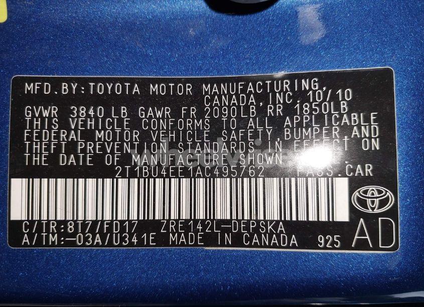 Photo 9 of 2010 Toyota Corolla S (VIN 2T1BU4EE1AC495762)