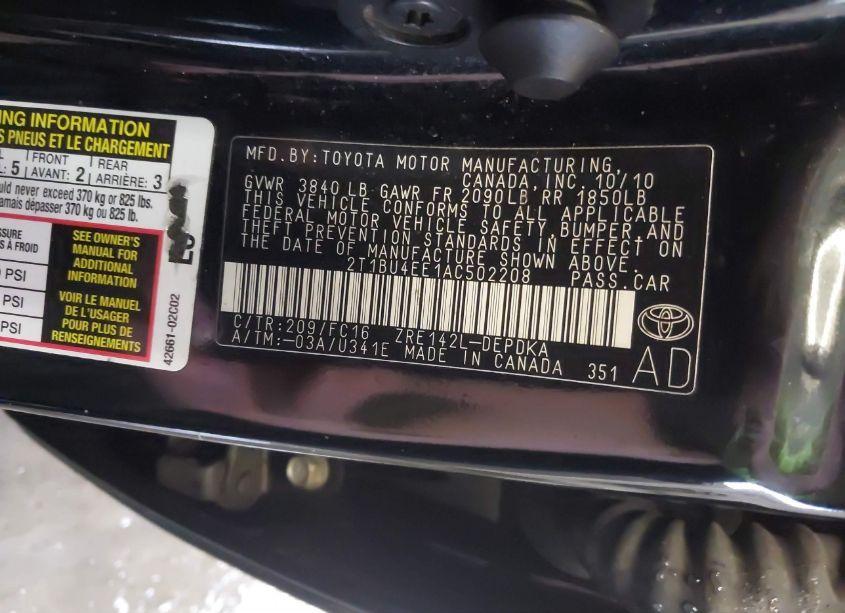 Photo 9 of 2010 Toyota Corolla LE (VIN 2T1BU4EE1AC502208)