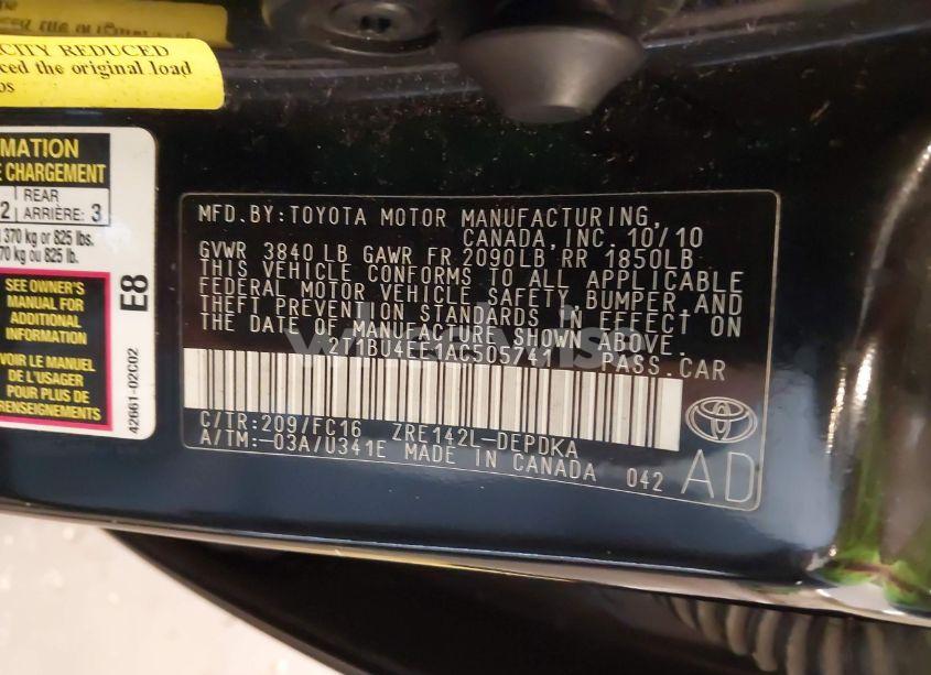 Photo 9 of 2010 Toyota Corolla LE (VIN 2T1BU4EE1AC505741)