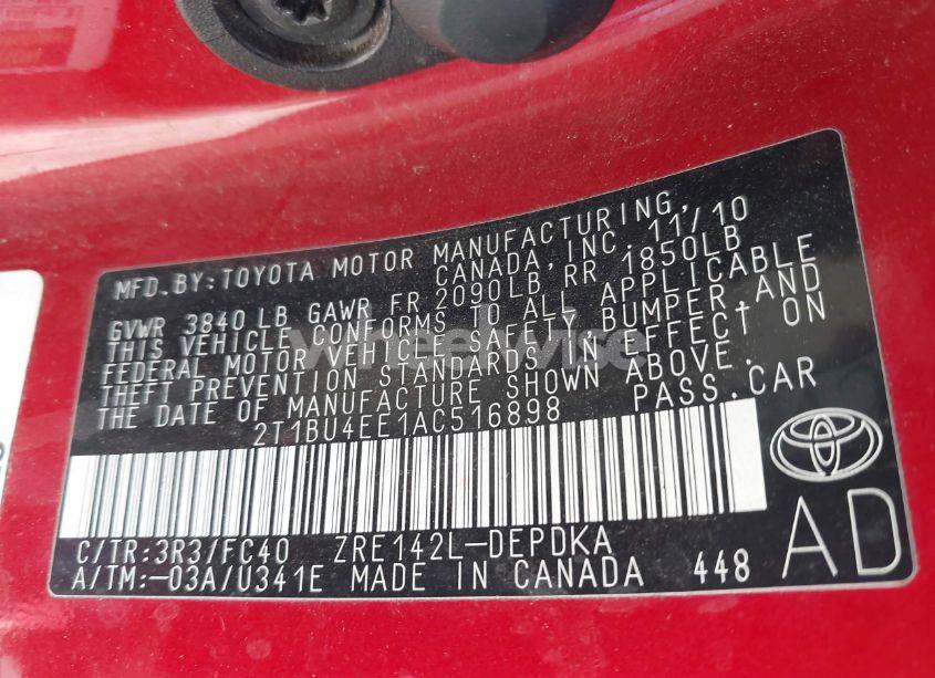 Photo 9 of 2010 Toyota Corolla LE (VIN 2T1BU4EE1AC516898)