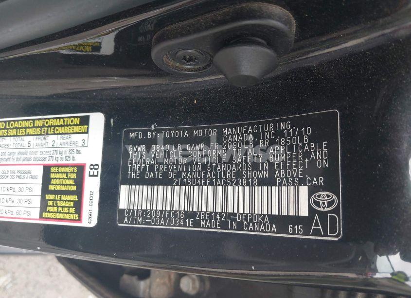 Photo 9 of 2010 Toyota Corolla LE (VIN 2T1BU4EE1AC523818)