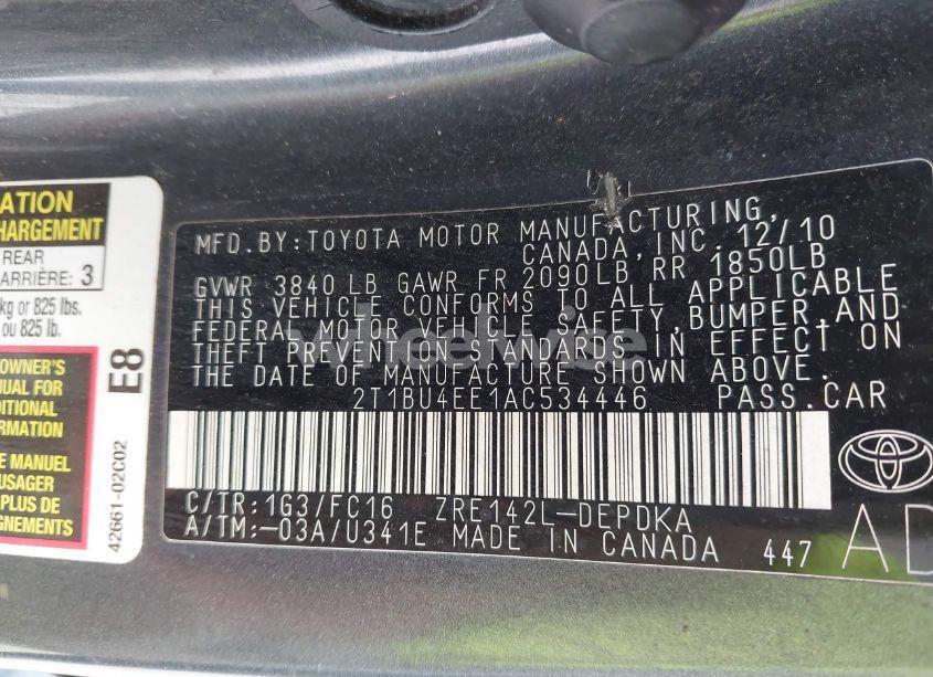 Photo 9 of 2010 Toyota Corolla LE (VIN 2T1BU4EE1AC534446)