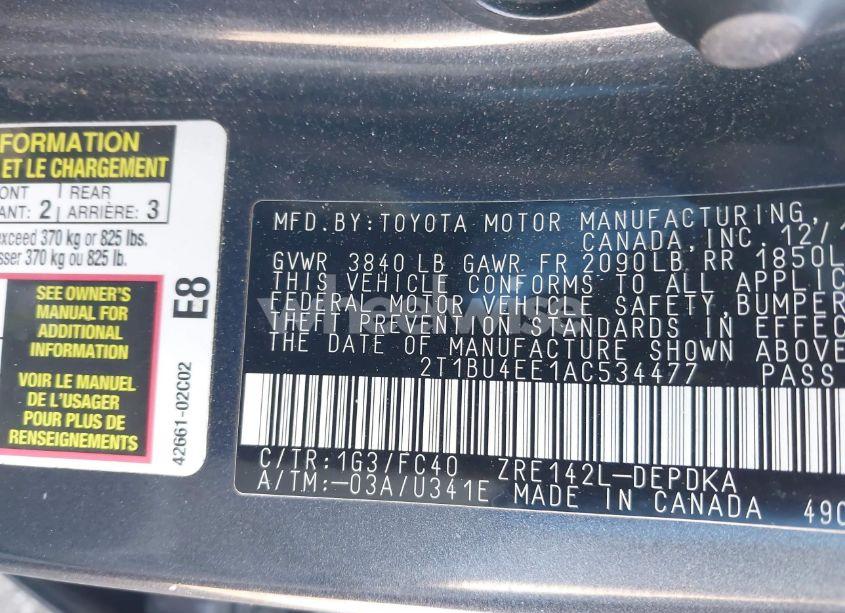 Photo 9 of 2010 Toyota Corolla LE (VIN 2T1BU4EE1AC534477)