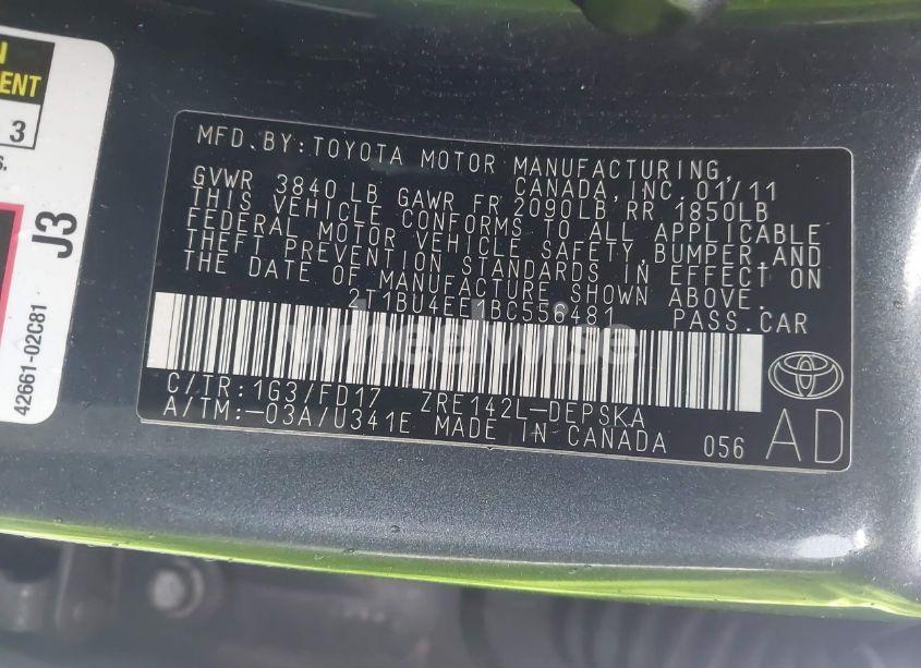 Photo 9 of 2011 Toyota Corolla S (VIN 2T1BU4EE1BC556481)