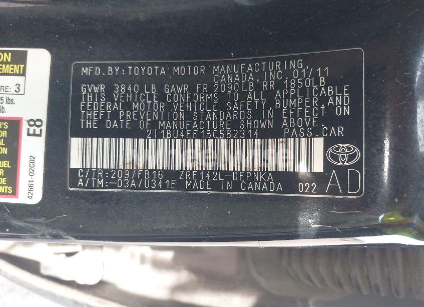 Photo 9 of 2011 Toyota Corolla LE (VIN 2T1BU4EE1BC562314)
