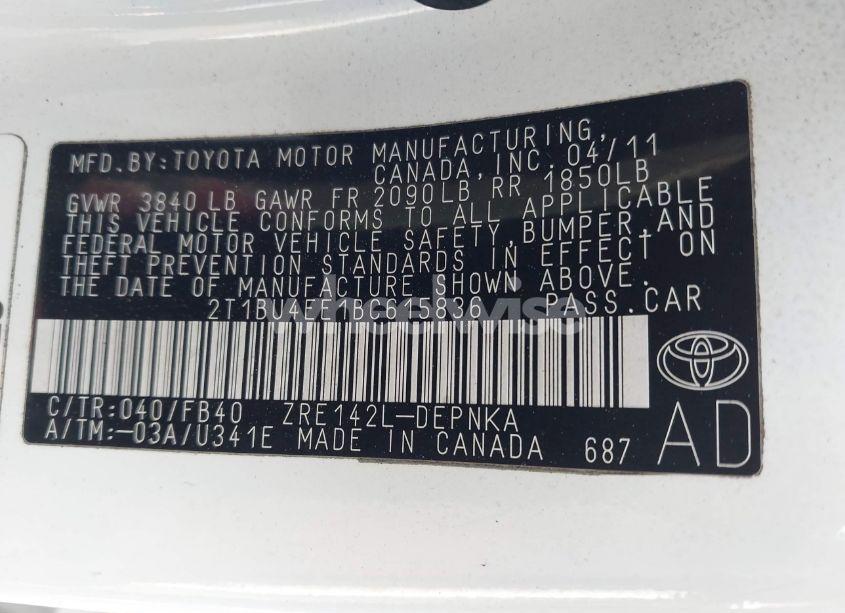 Photo 9 of 2011 Toyota Corolla LE (VIN 2T1BU4EE1BC615836)