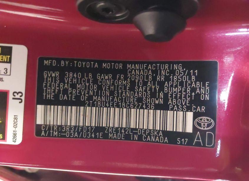 Photo 9 of 2011 Toyota Corolla S (VIN 2T1BU4EE1BC627436)