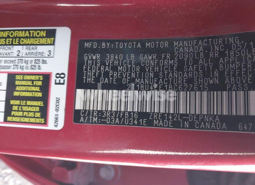 Photo 9 of 2011 Toyota Corolla LE (VIN 2T1BU4EE1BC627615)