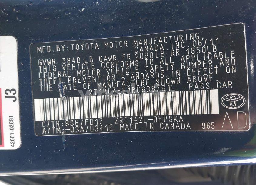 Photo 9 of 2011 Toyota Corolla S (VIN 2T1BU4EE1BC638761)