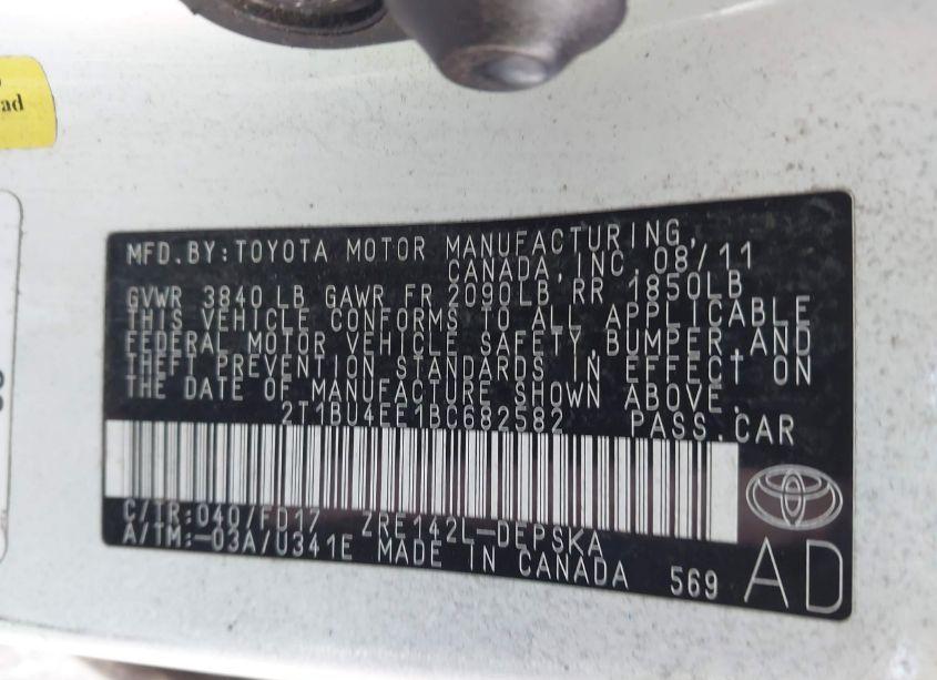 Photo 9 of 2011 Toyota Corolla S (VIN 2T1BU4EE1BC682582)