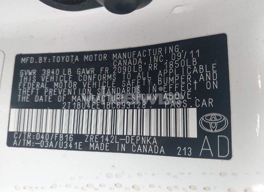 Photo 9 of 2011 Toyota Corolla LE (VIN 2T1BU4EE1BC693128)