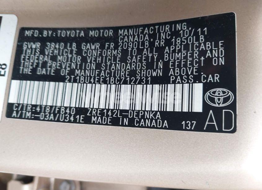 Photo 9 of 2011 Toyota Corolla LE (VIN 2T1BU4EE1BC712731)
