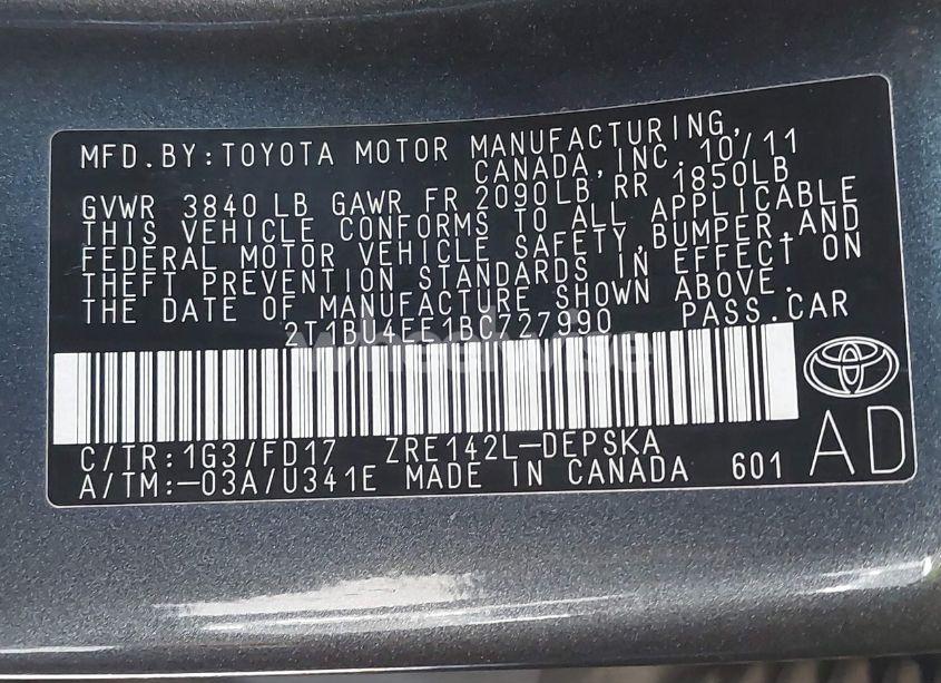 Photo 9 of 2011 Toyota Corolla S (VIN 2T1BU4EE1BC727990)