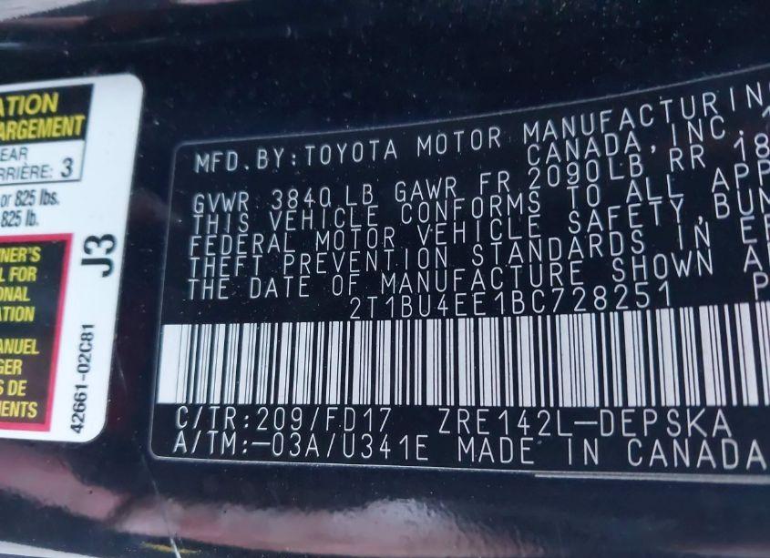 Photo 9 of 2011 Toyota Corolla S (VIN 2T1BU4EE1BC728251)