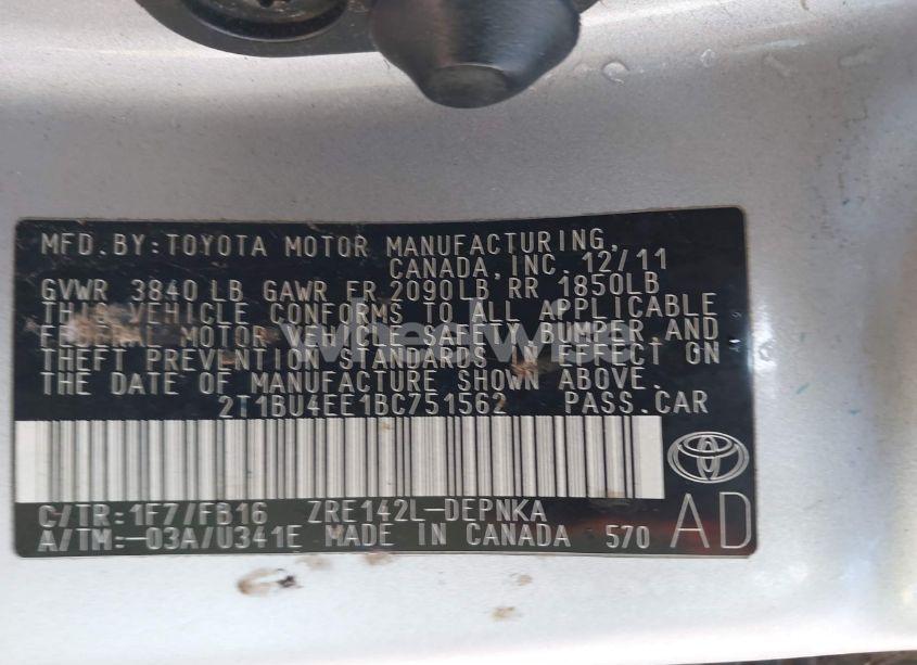 Photo 9 of 2011 Toyota Corolla LE (VIN 2T1BU4EE1BC751562)