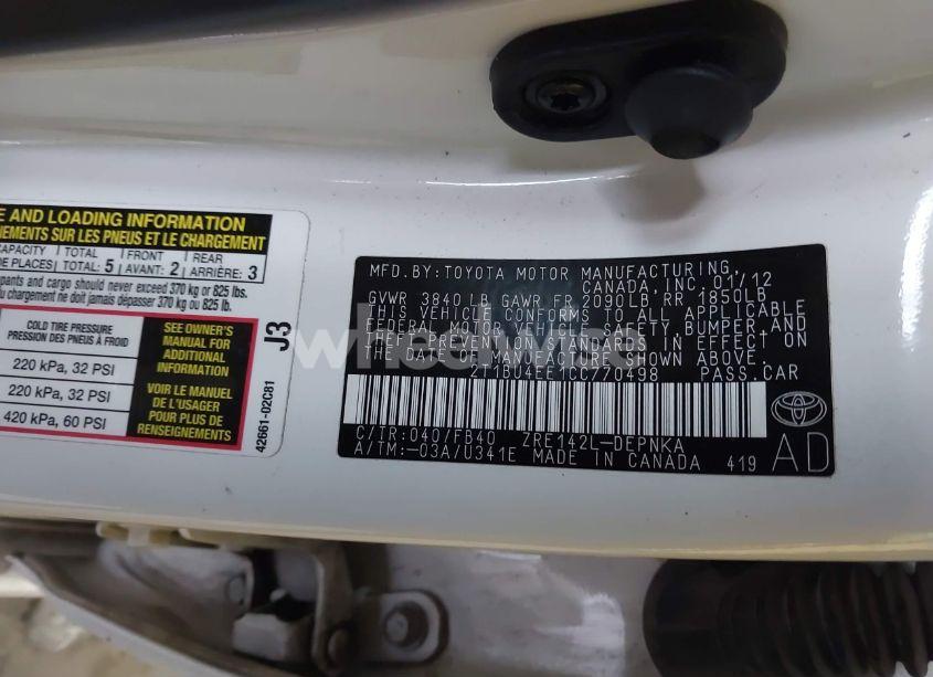 Photo 9 of 2012 Toyota Corolla LE (VIN 2T1BU4EE1CC770498)