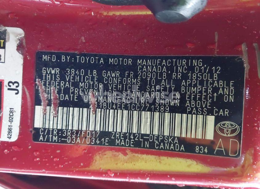 Photo 8 of 2012 Toyota Corolla S (VIN 2T1BU4EE1CC771389)