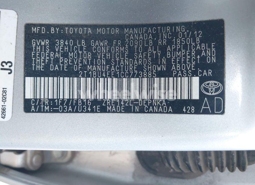 Photo 9 of 2012 Toyota Corolla LE (VIN 2T1BU4EE1CC773885)