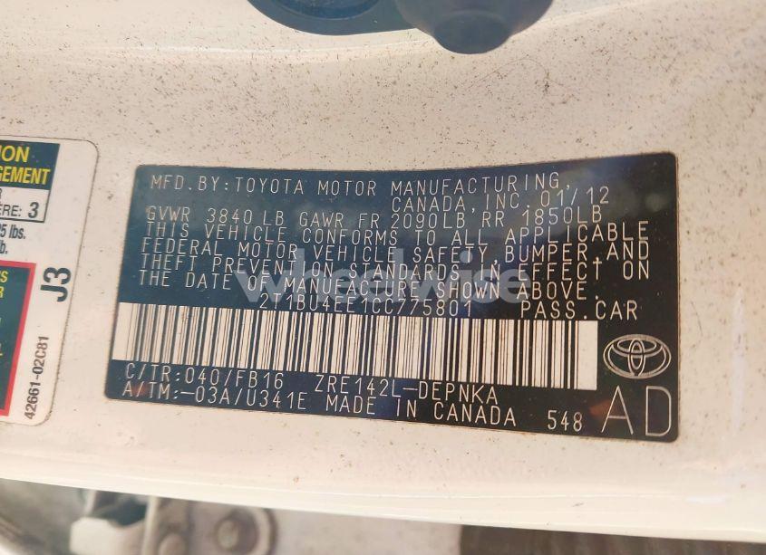 Photo 9 of 2012 Toyota Corolla LE (VIN 2T1BU4EE1CC775801)