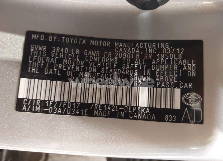 Photo 9 of 2012 Toyota Corolla S (VIN 2T1BU4EE1CC833762)