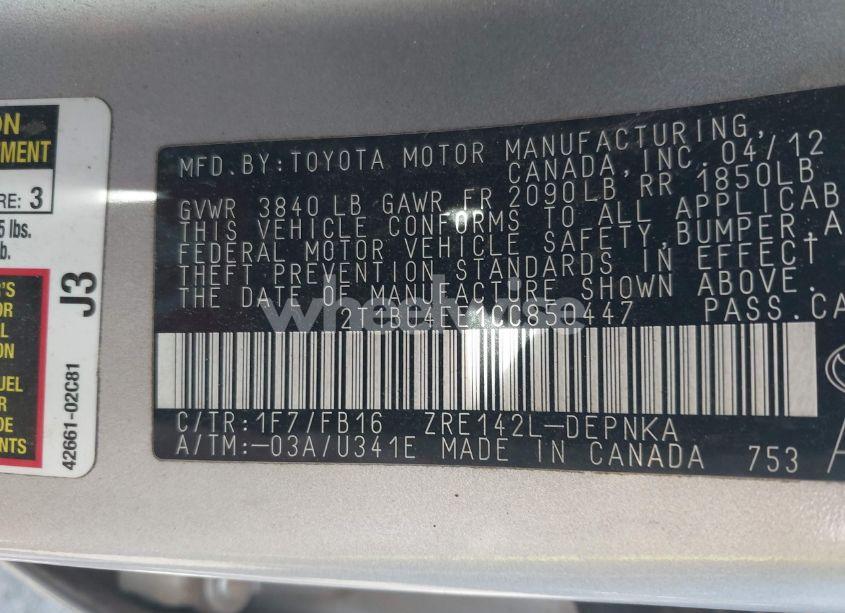 Photo 9 of 2012 Toyota Corolla LE (VIN 2T1BU4EE1CC850447)