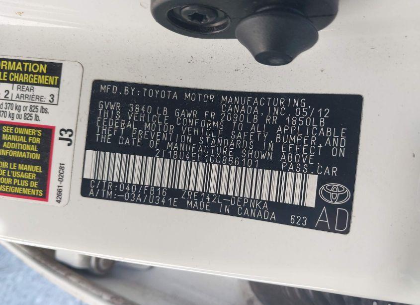 Photo 9 of 2012 Toyota Corolla LE (VIN 2T1BU4EE1CC866101)