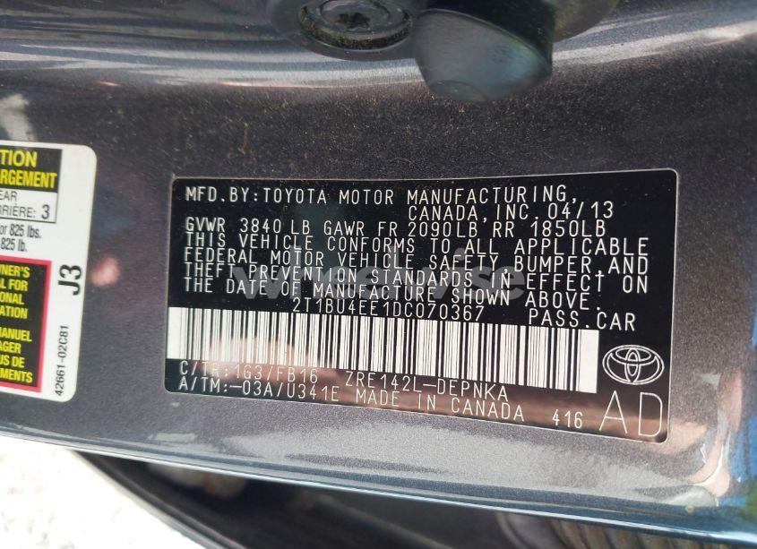 Photo 9 of 2013 Toyota Corolla LE (VIN 2T1BU4EE1DC070367)