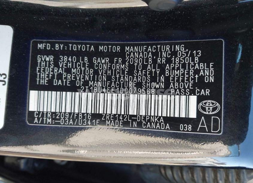 Photo 9 of 2013 Toyota Corolla LE (VIN 2T1BU4EE1DC079568)