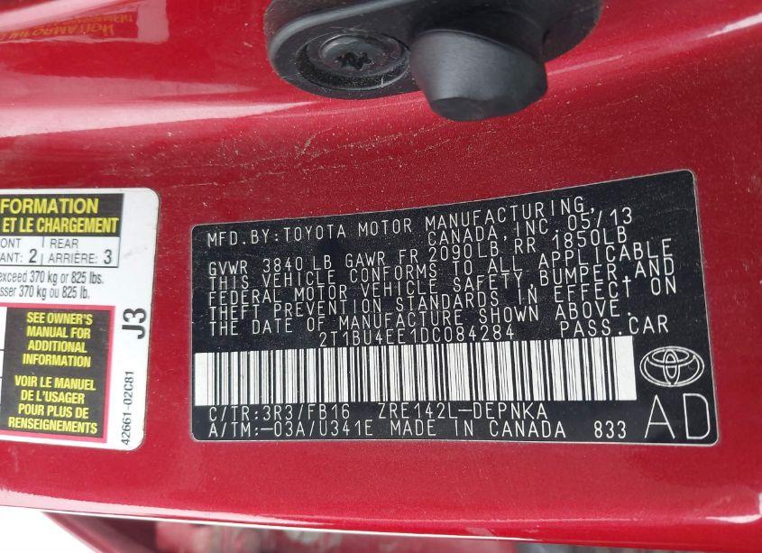 Photo 9 of 2013 Toyota Corolla LE (VIN 2T1BU4EE1DC084284)