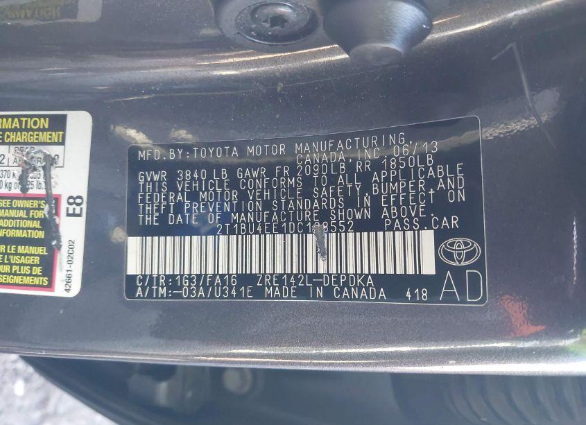 Photo 9 of 2013 Toyota Corolla L (VIN 2T1BU4EE1DC108552)