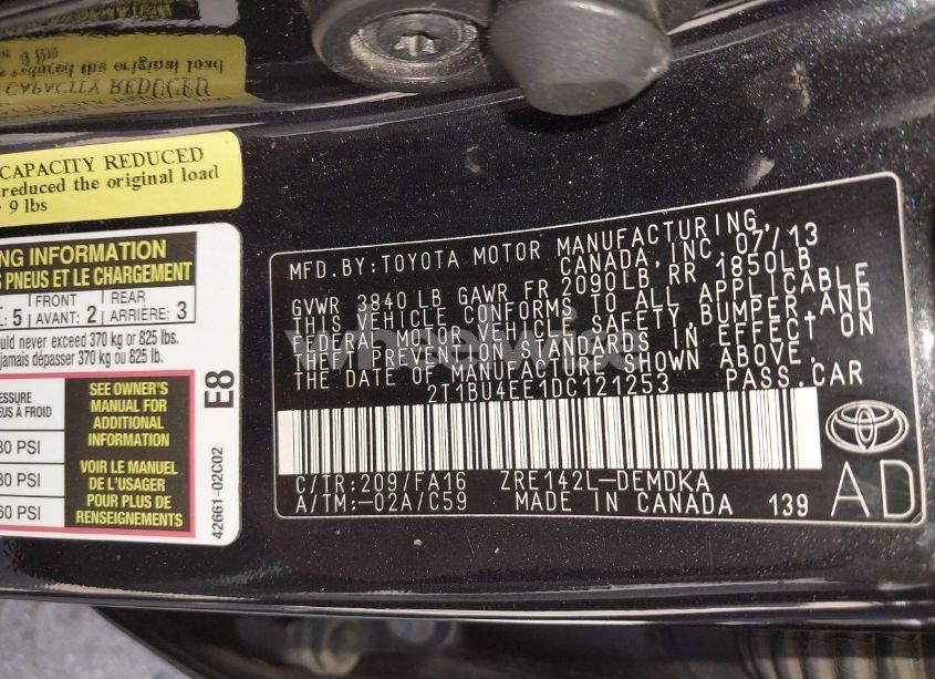 Photo 9 of 2013 Toyota Corolla L (VIN 2T1BU4EE1DC121253)