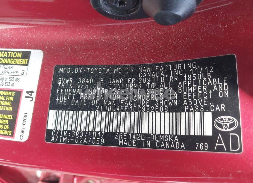 Photo 9 of 2013 Toyota Corolla S (VIN 2T1BU4EE1DC982688)